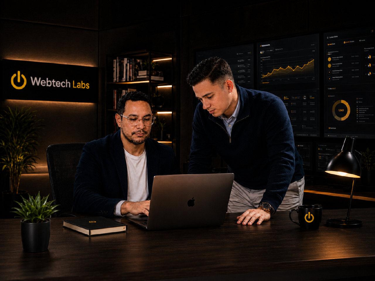 Equipa Webtech Labs a trabalhar num sistema empresarial