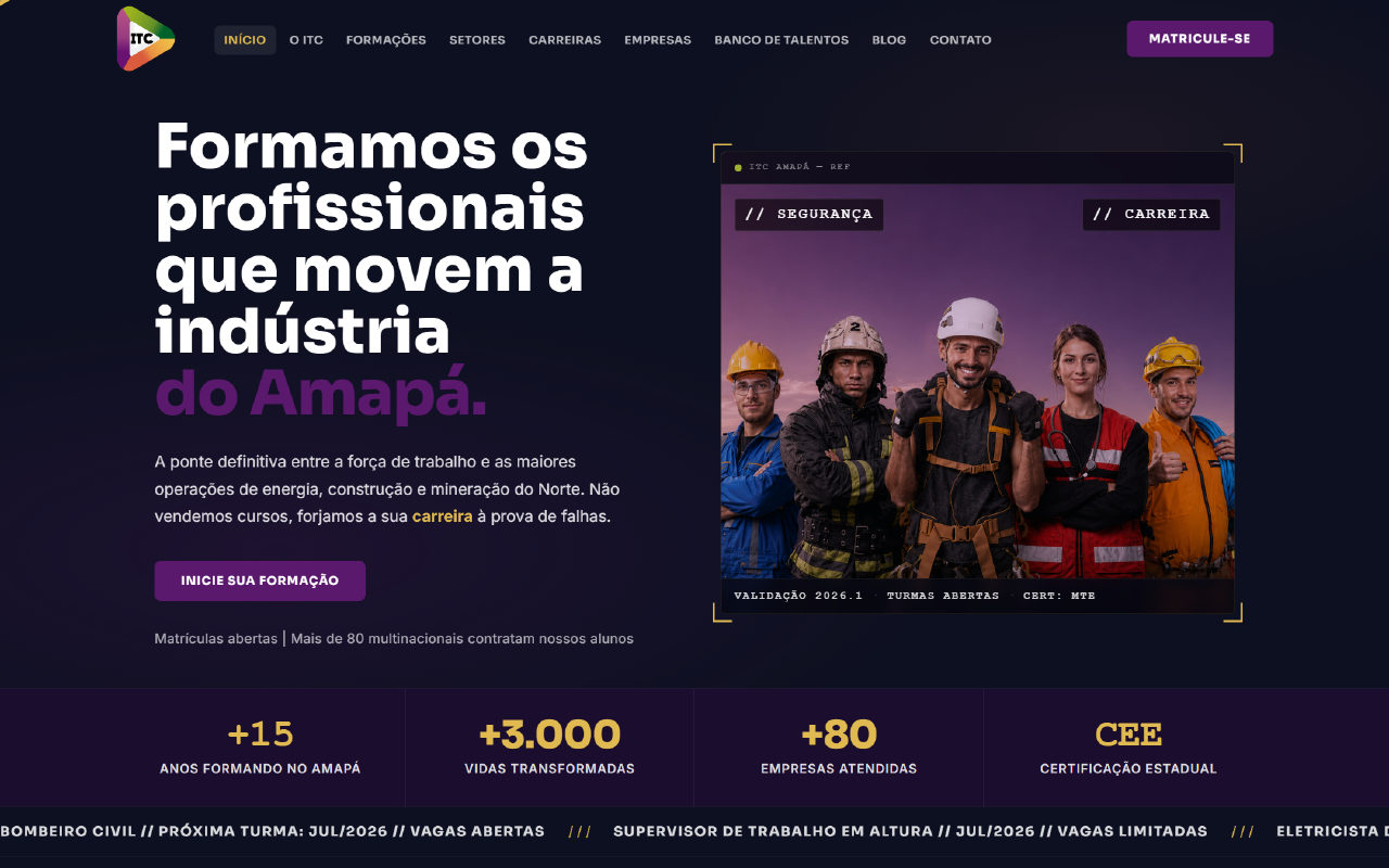 Redesign do site do ITC — hub de carreira industrial do Amapá